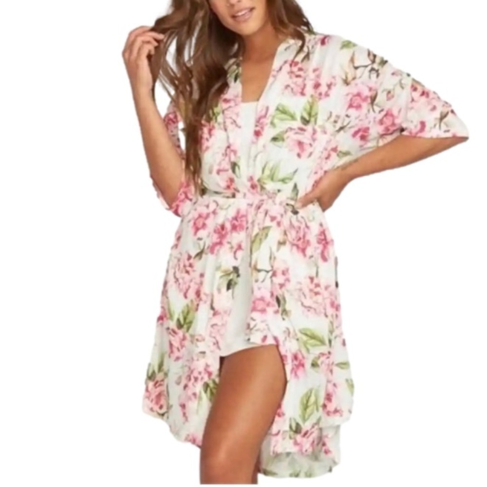 SHOW ME YOUR MUMU Garden of Blooms Robe White/Pink/Green Women's OS - Picture 2 of 8